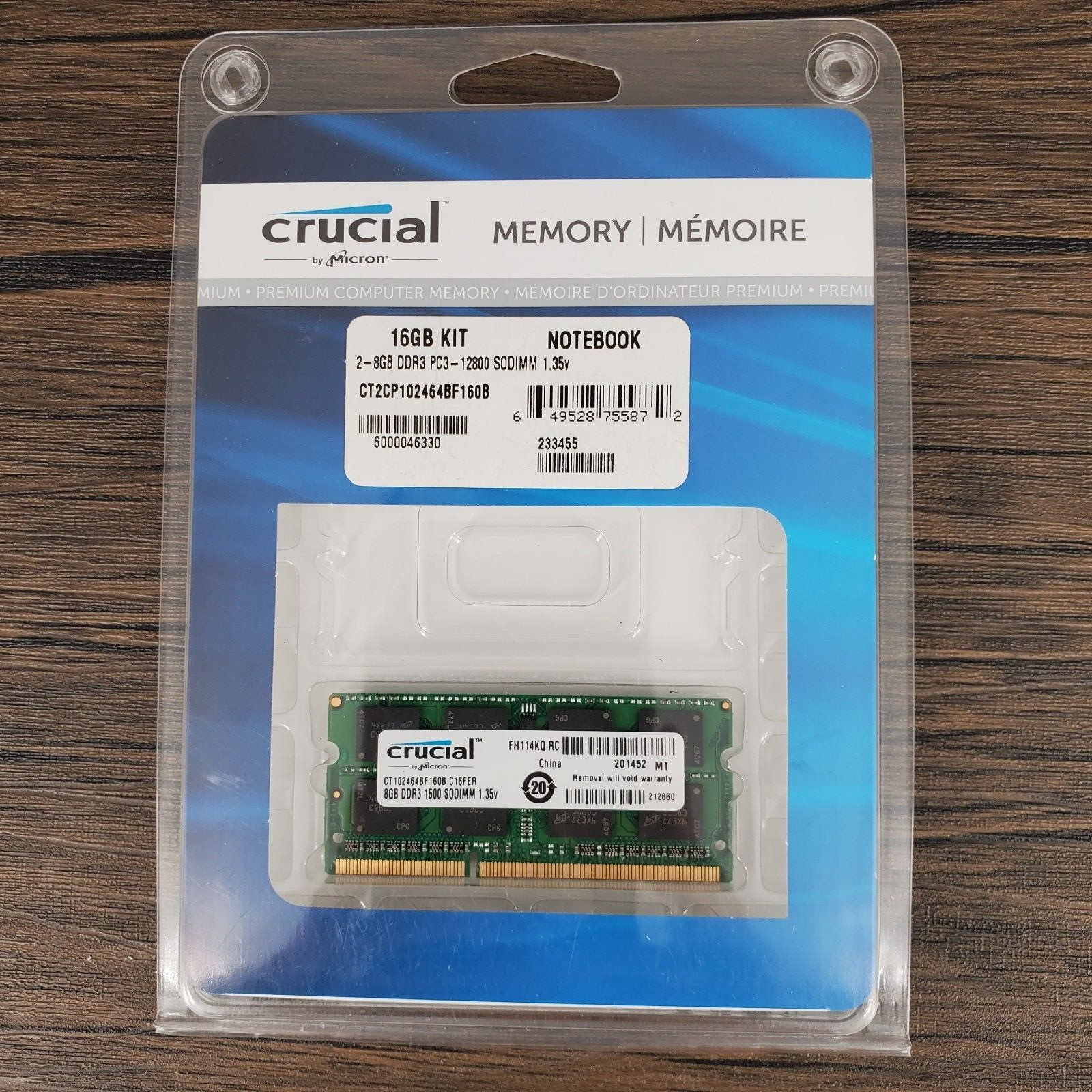 Crucial CT2KIT102464BF160B 8GB DDR3/DDR3L 1600 MT/S   204-Pin Memory - 1 Piece