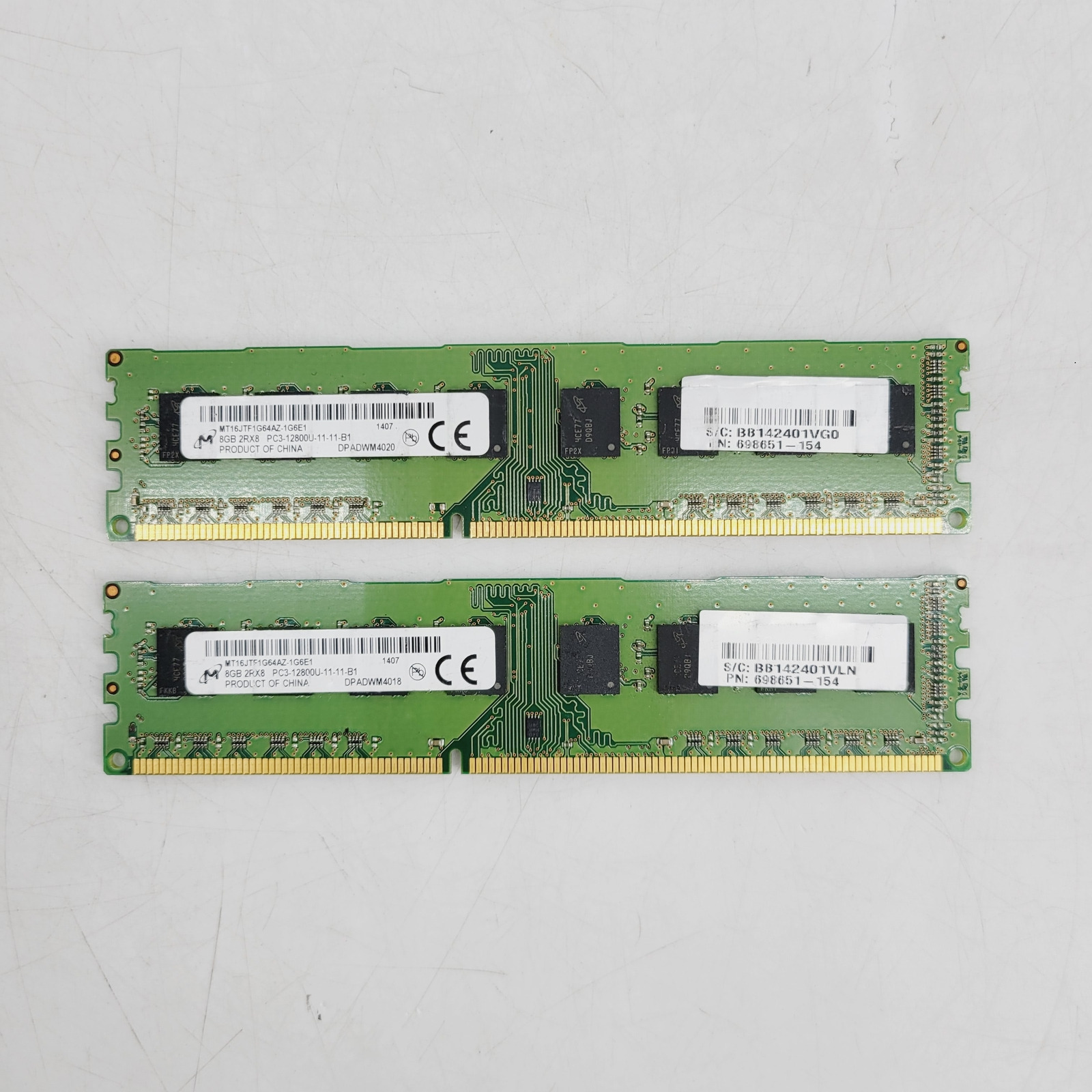 16GB (2 x 8GB) Micron MT16JTF1G64AZ-1G6E1 8GB 2Rx8 PC3-12800U DDR3-1600