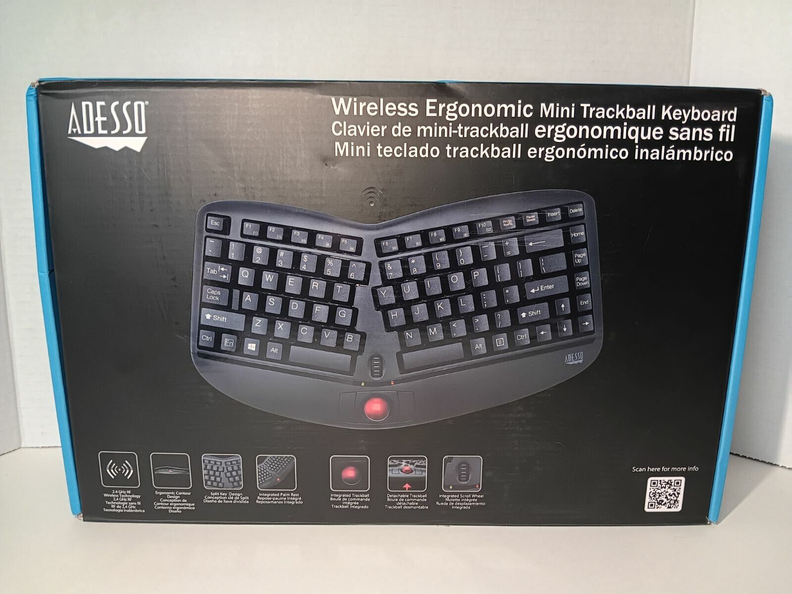 Adesso Tru-Form Media 3150 - 2.4 GHz Wireless Ergo Trackball Keyboard (open box)