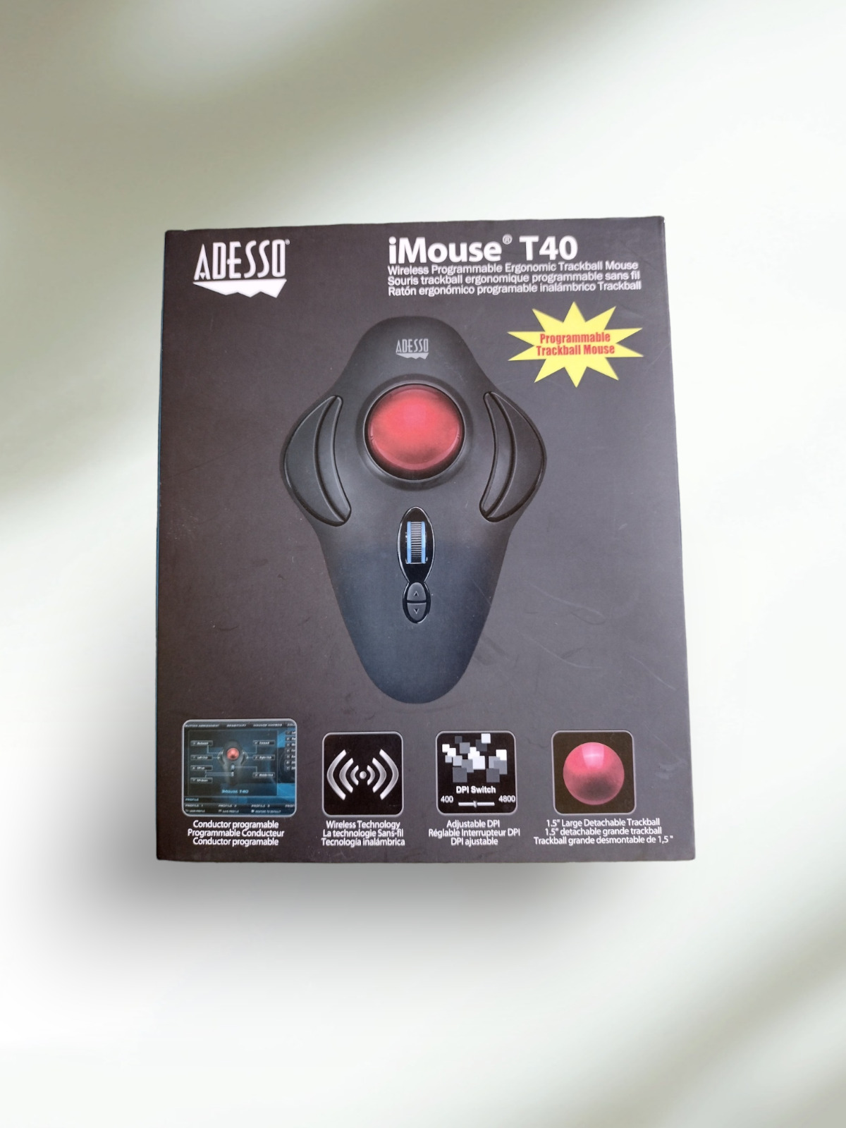 Adesso IMOUSE T40 Mouse 2.4GHz Wireless Ergonomic Programable Desktop Trackball
