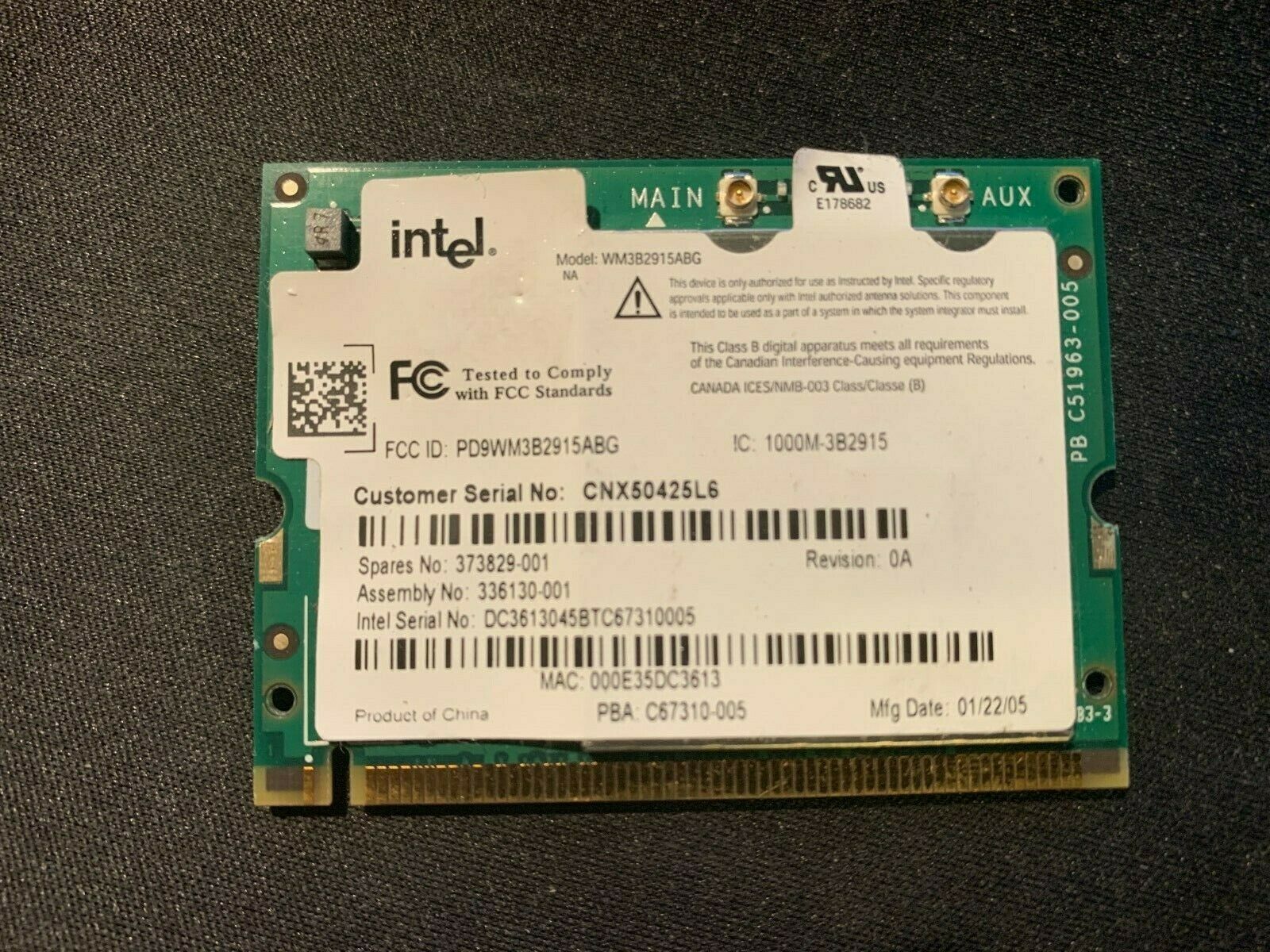 NEW OEM Intel PRO WM3B2200BG Wireless Internal Laptop Wi-Fi Card