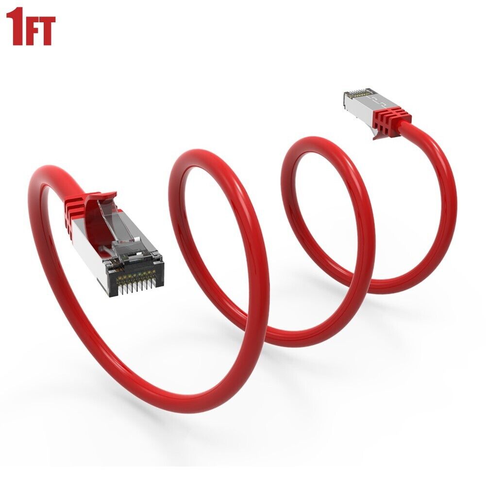 0.5-10FT CAT8 RJ45 Network LAN Ethernet SFTP Patch Cable 2GHz 40Gbps 26AWG Red