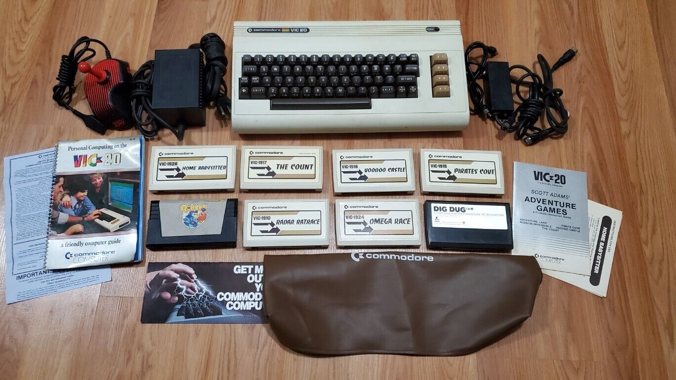 TESTED WORKING Commodore Vic-20 Computer BUNDLE 8 Games Dig Dug Cords Controller