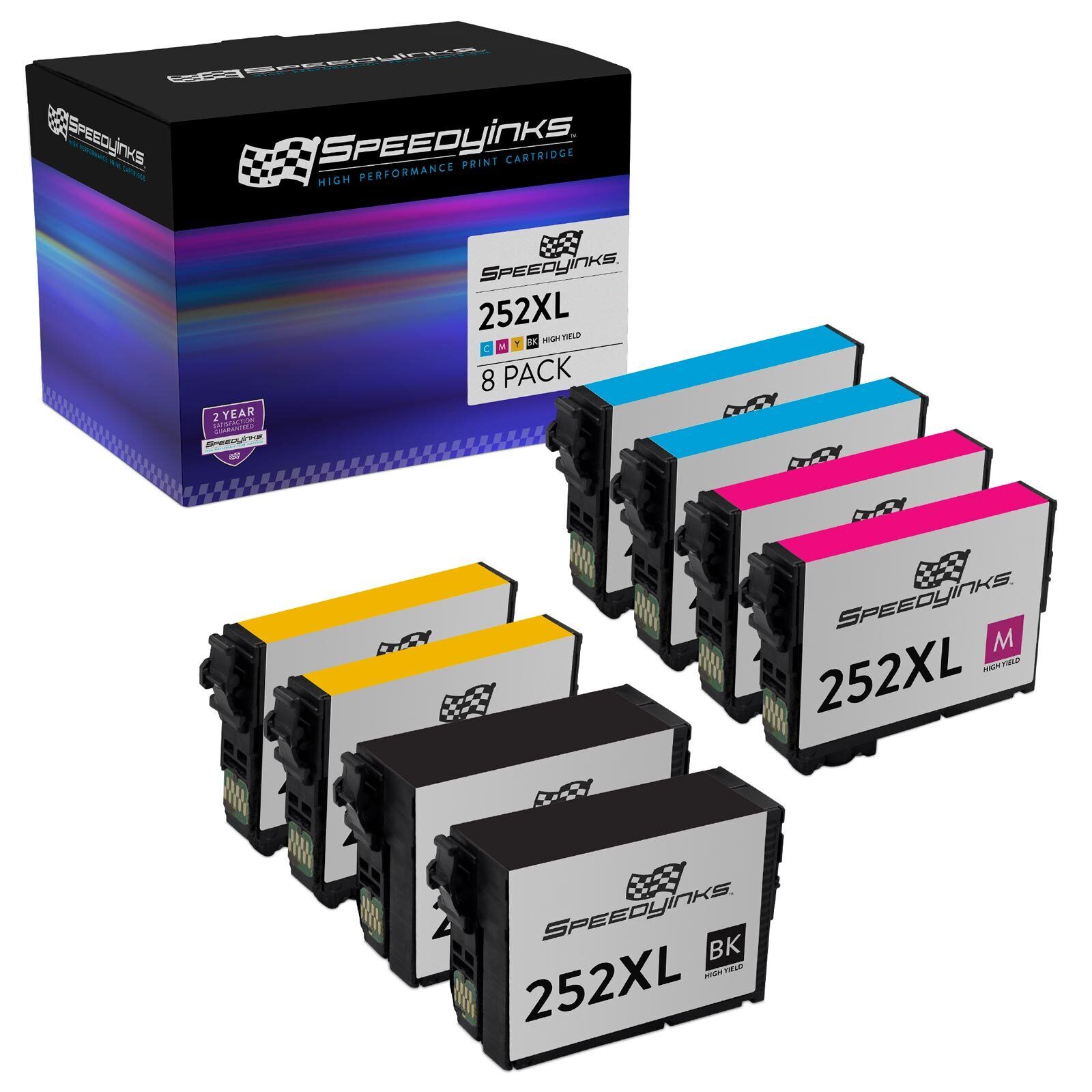SPEEDYINKS Replacements for Epson 252XL HY Ink Cartridges (Multicolor 8-Pack)