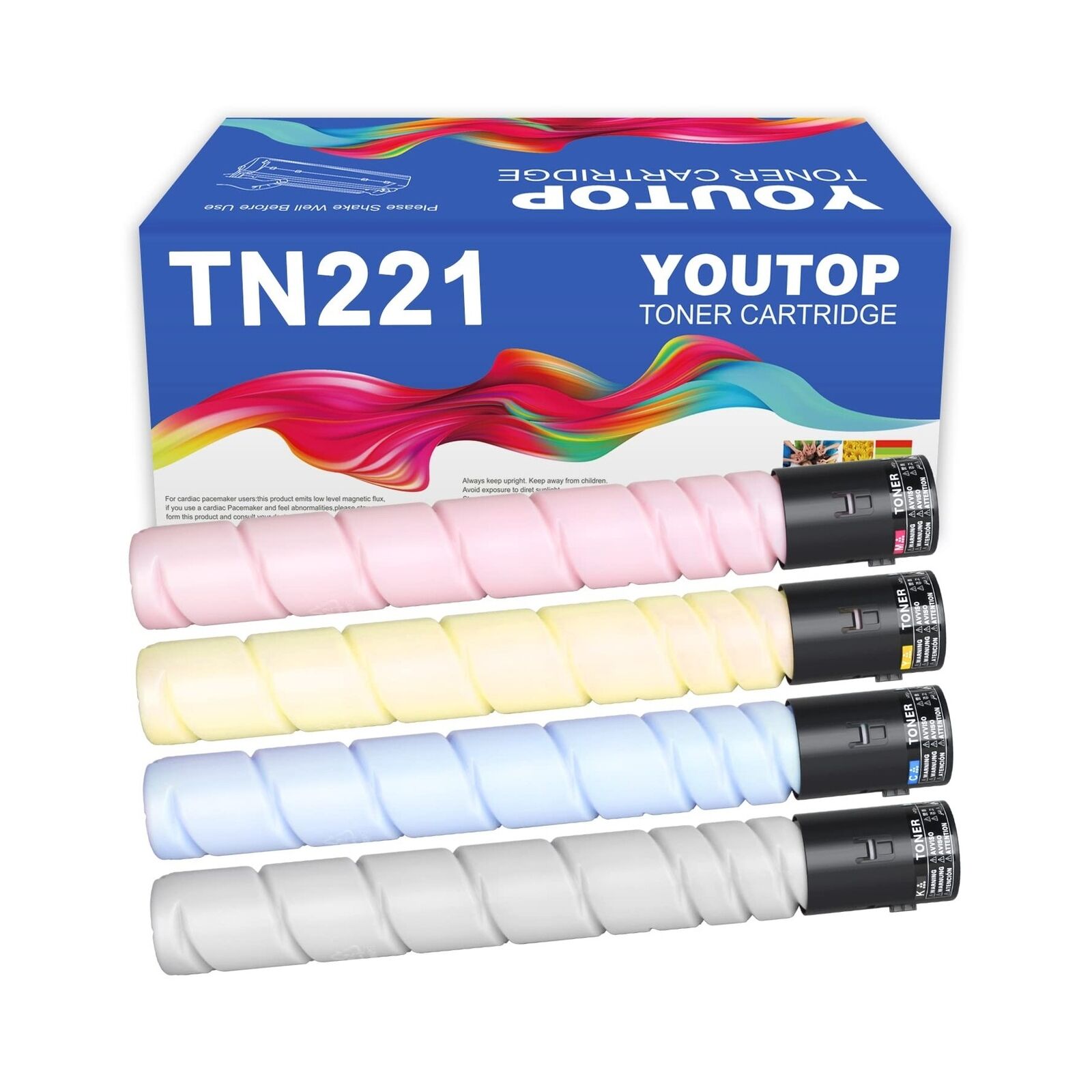 YOUTOP 4PK TN-221 TN221 Toner Cartridge Compatible for Konica Minolta bizhub ...