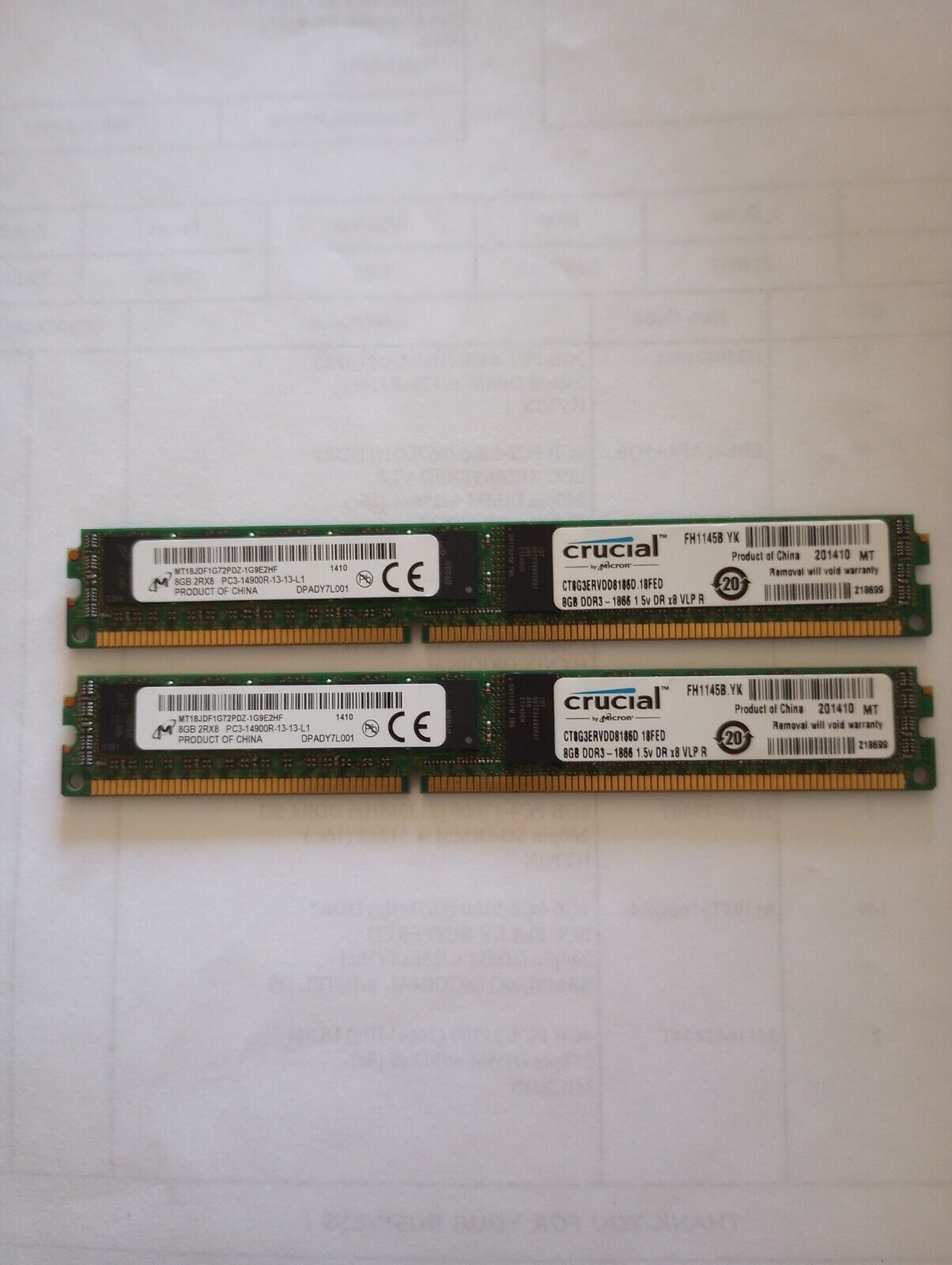 Micron VLP 16GB Kit 2x8GB PC3-14900R DDR3 ECC SERVER Memory RAM MT18JDF1G72PDZ