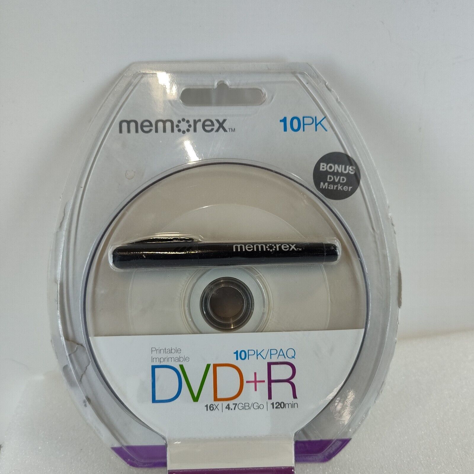 NEW Memorex 10pk printable DVD-R 16x 120 Min With Blister Marker NEW OPEN SEALED