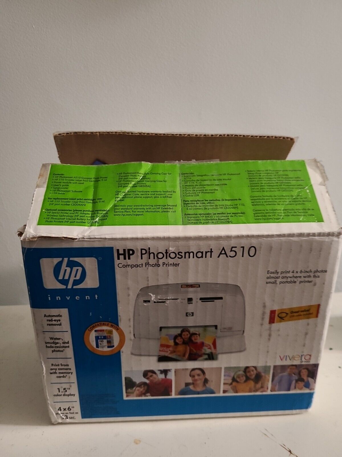HP Photosmart A510 Q7024a Vivera Color Photo Printer W/ 5 Packs Of Paper Ink CD 
