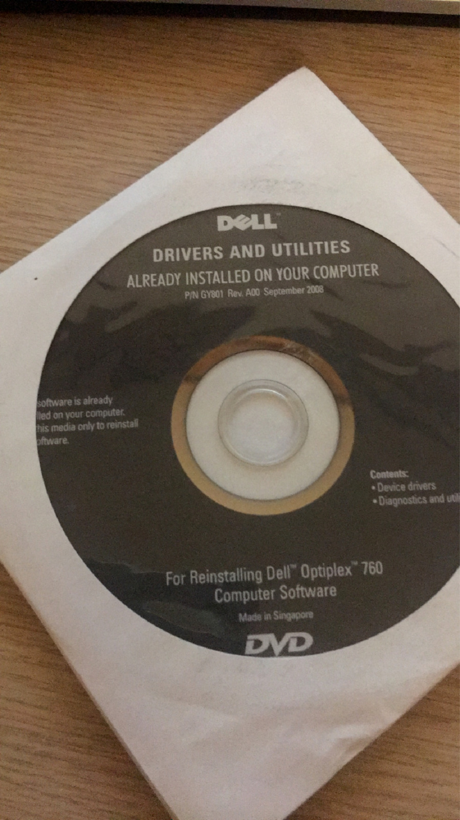 Dell Drivers and Utilities   September 2008 for Reinstalling Dell Optiplex 760 