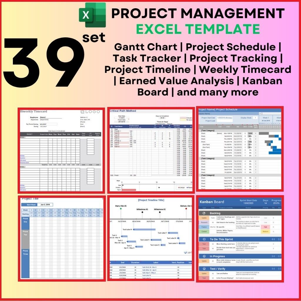39 SET EXCEL TEMPLATE FOR PROJECT MANAGEMENT Gantt Chart Kanban Board Timeline