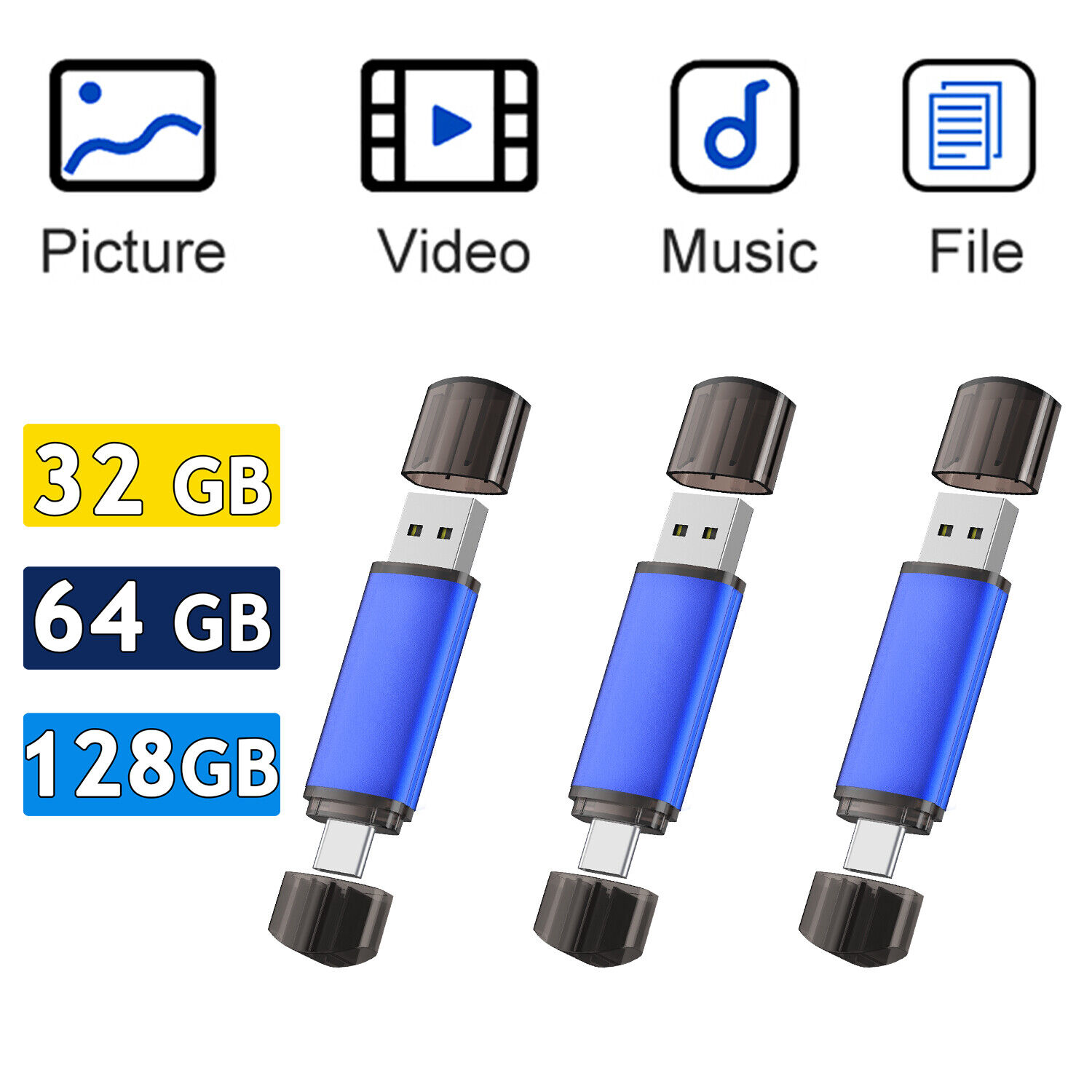 32/64/128 GB Type-C Dual 2 in 1 USB2.0 Flash Drive OTG Memory Stick Thumb Drive