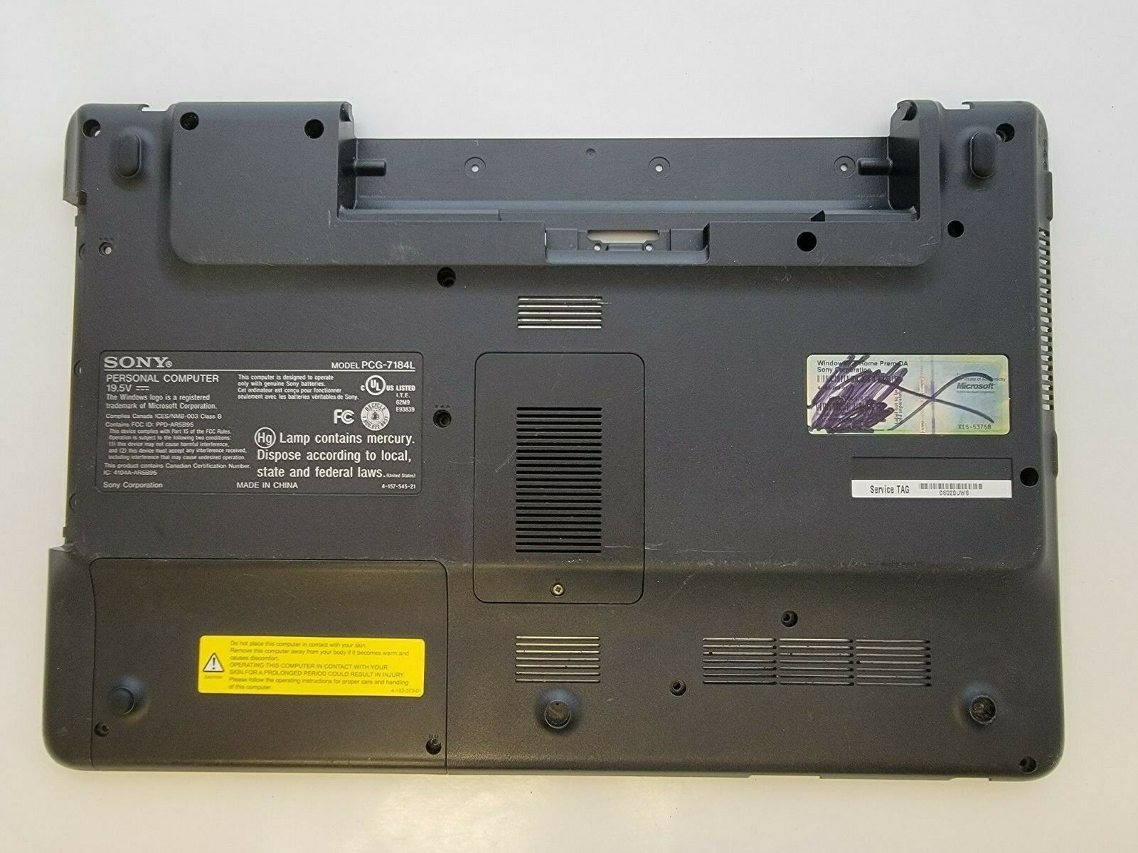 Sony Vaio PCG-7184L Laptop Bottom Case 012-031A-1370-A  000T26