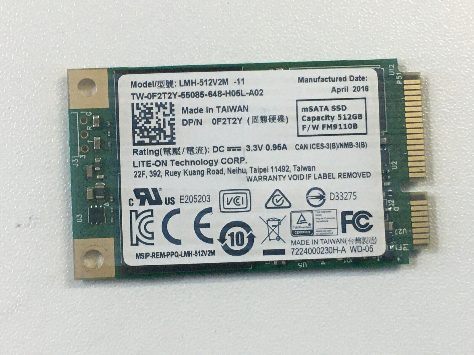 Lite-On LMH-512V2M-11  512GB 6Gb/S mSATA Mini PCI-E SSD Dell HP Laptop notebook