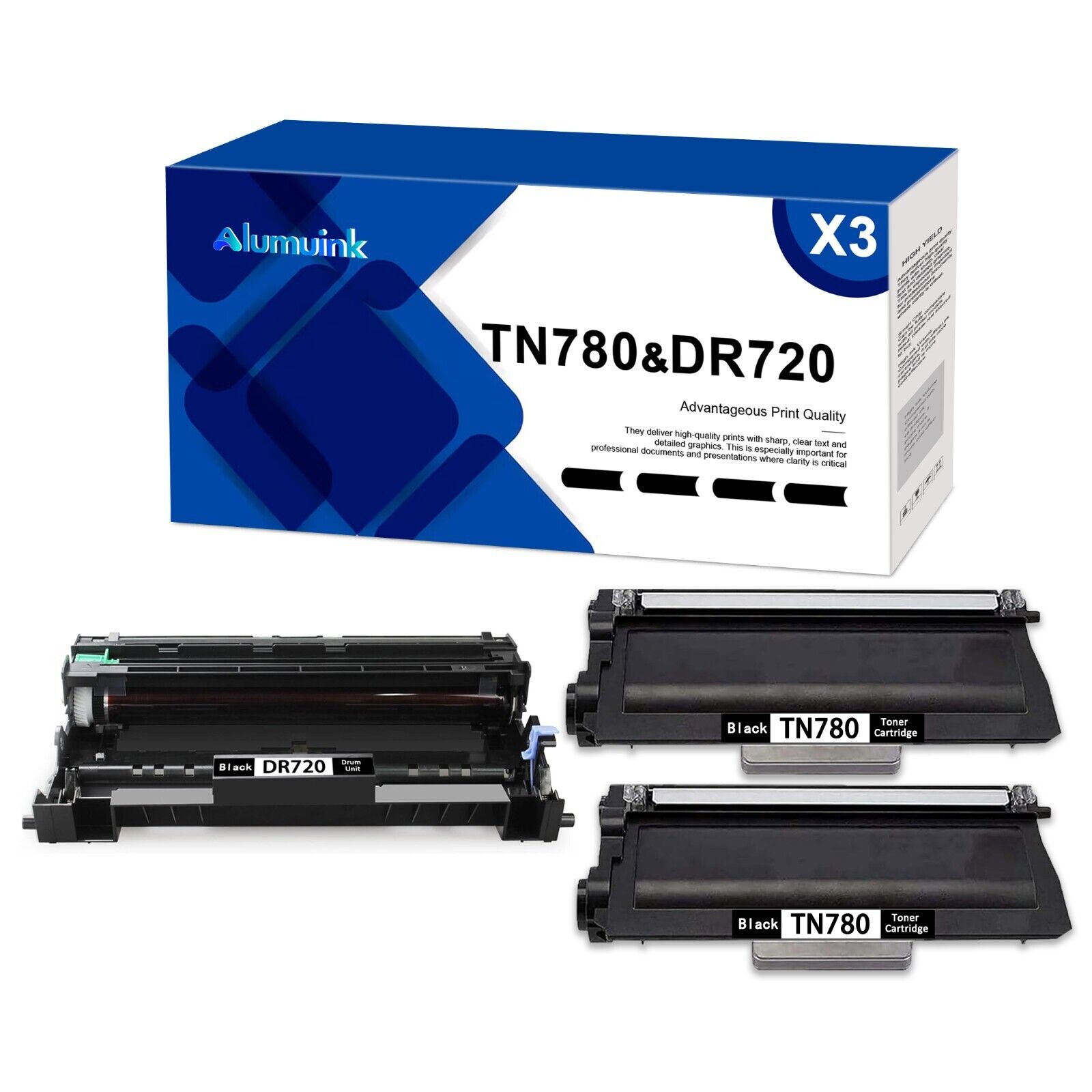 2PK TN780 Toner & 1PK DR720 Drum Replacement for Brother TN780 DR720 MFC-8950DWT