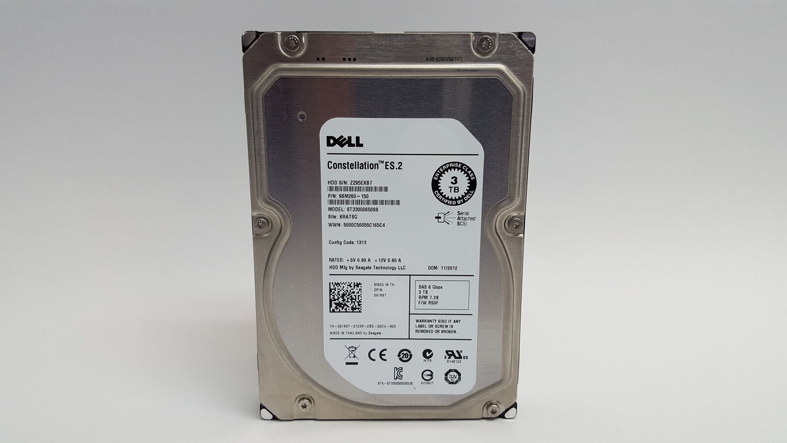 Lot of 5 Seagate Dell ST33000650SS 3 TB SAS 2 3.5 in Enterprise Hard Drive