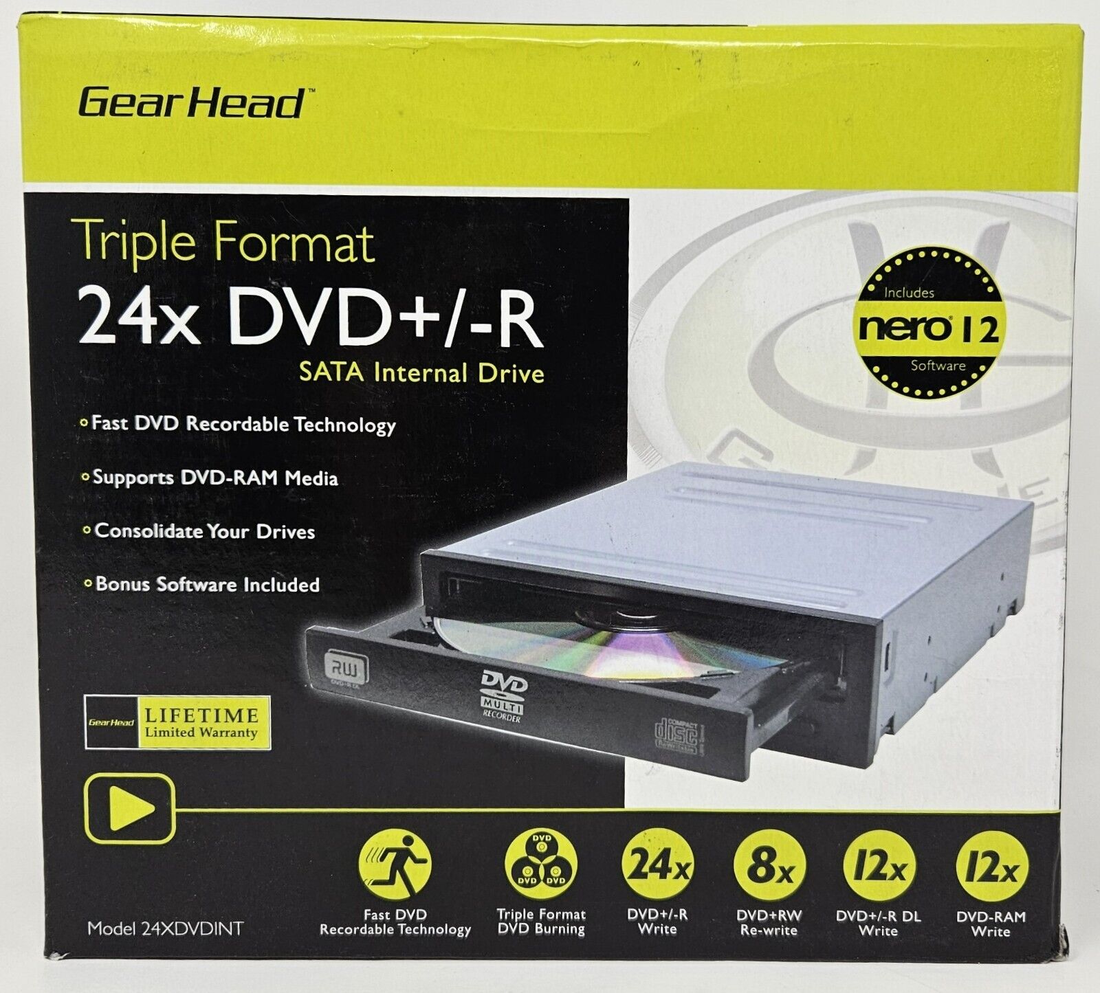 Gear Head 24XDVDINT Triple Format 24X DVD+/-R SATA Internal Drive