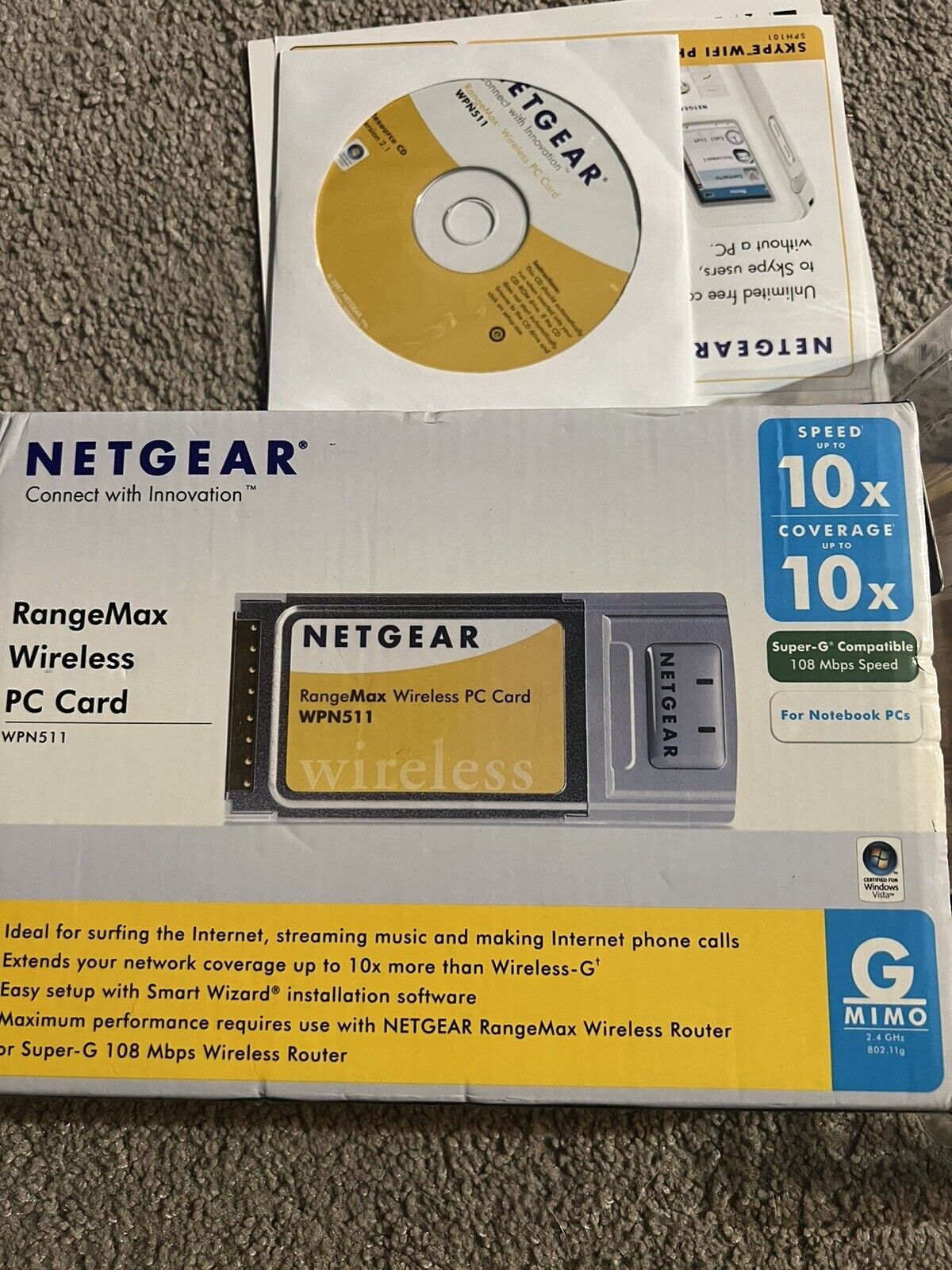 Netgear Range Max Wireless PC Card WPN511 Notebook Laptop WiFi PCMCIA 802.11