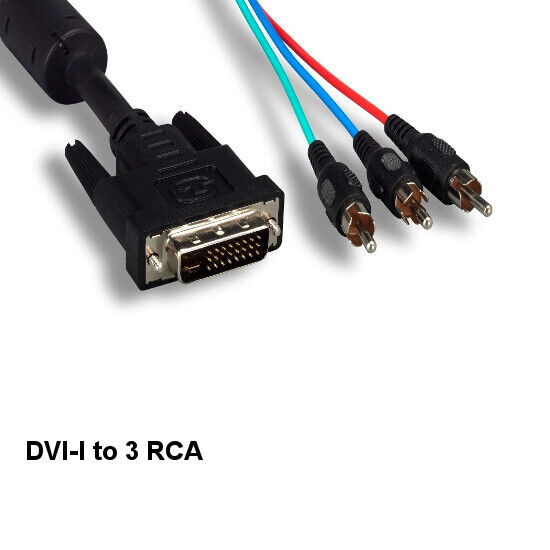 Kentek 6 ft DVI-I 24+5Pin Dual Link to 3-RCA Cable 28AWG Male/Male Display TV PC