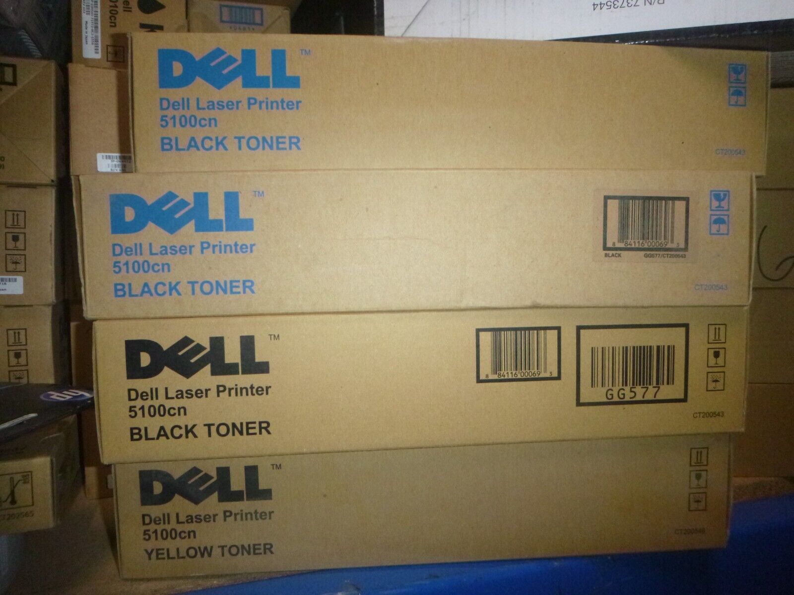 Dell 5100CN Laser Toner Cartridges Full Set of 4 Black 3PC & ONE YELLOW   New