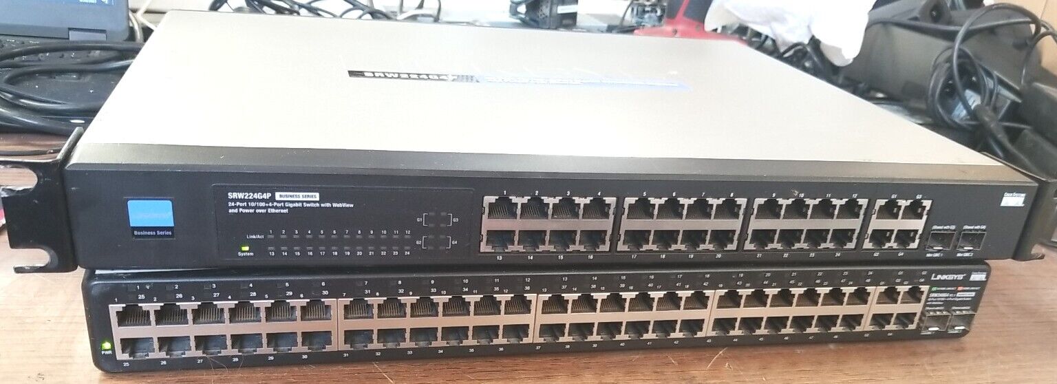 Mixed Lot Of 2 Cisco Linksys SRW248G4, SRW224G4P Gigabit Switch