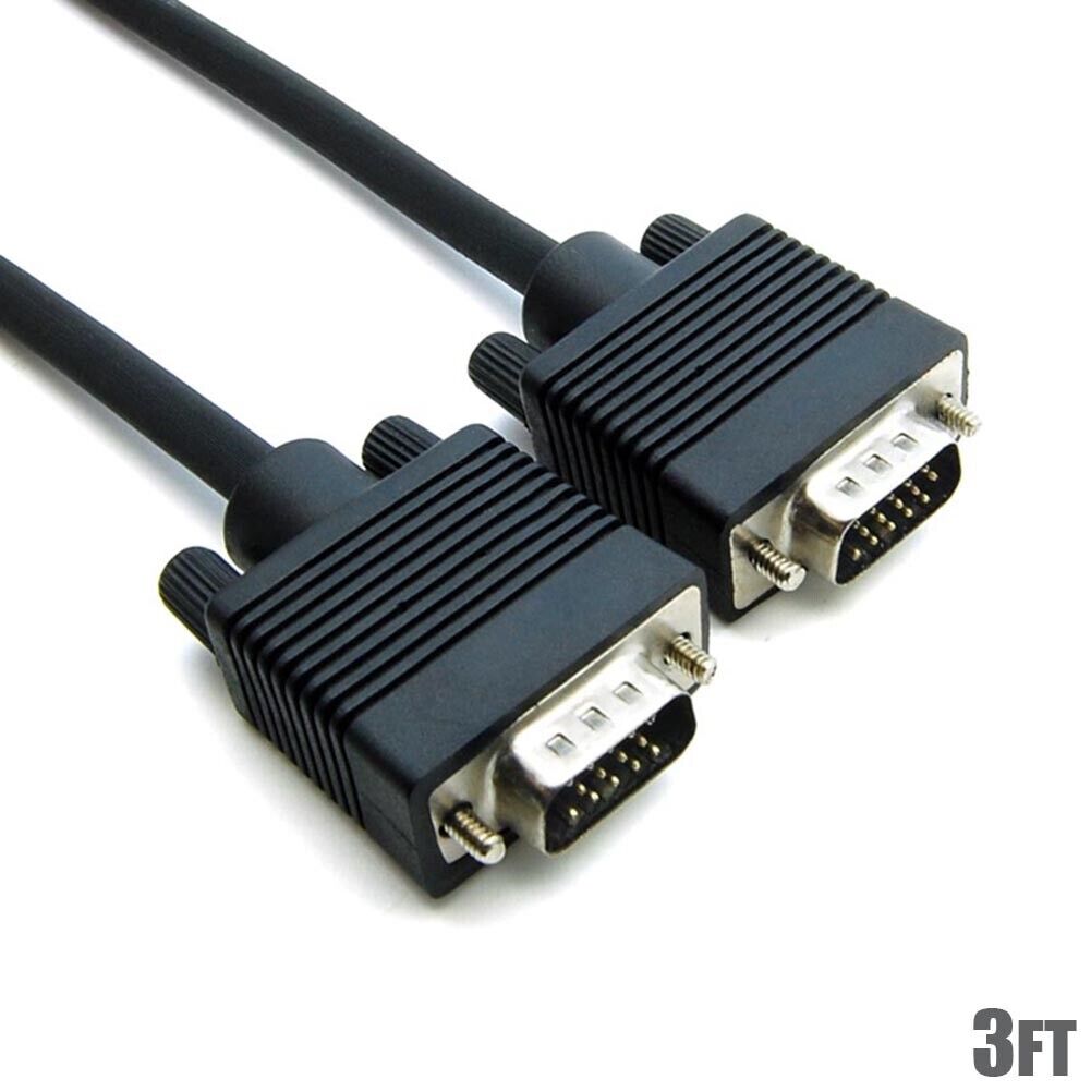 3-50FT VGA SVGA HD15 15-Pin Male to Male Cable Cord PC Monitor Laptop TV Black