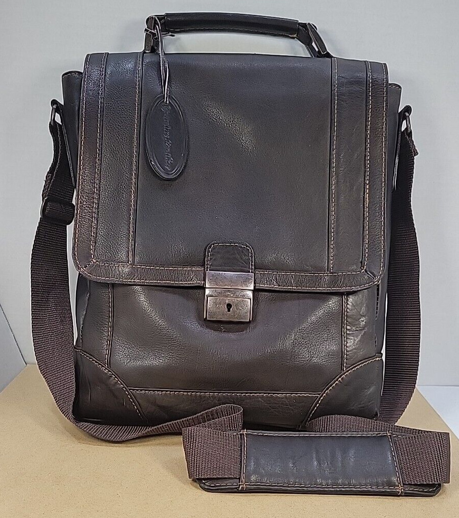 Wilsons Leather Brown Crossbody Laptop Messenger Bag Locking W/Keys EUC