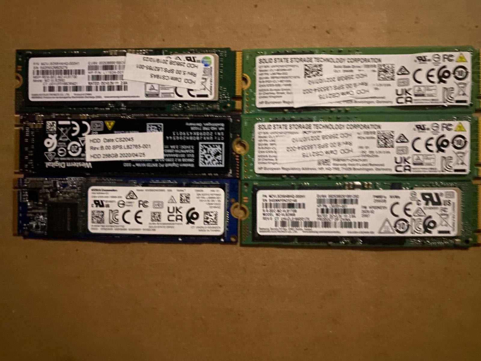 LOT of 6 Mixed Brand 256Gb PCIe NVMe SSD M.2 