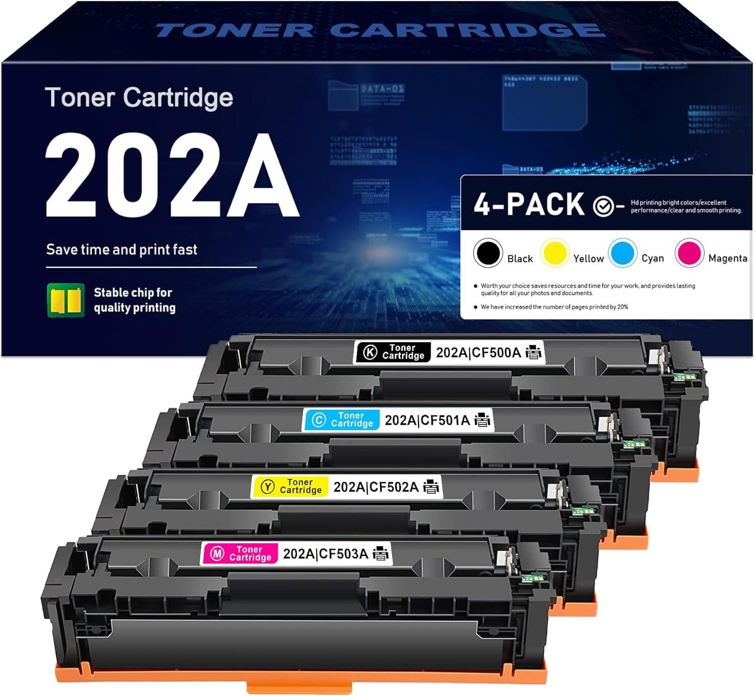 202A Toner Cartridge Replacement for HP Color Pro M254 MFP M281, K/C/M/Y