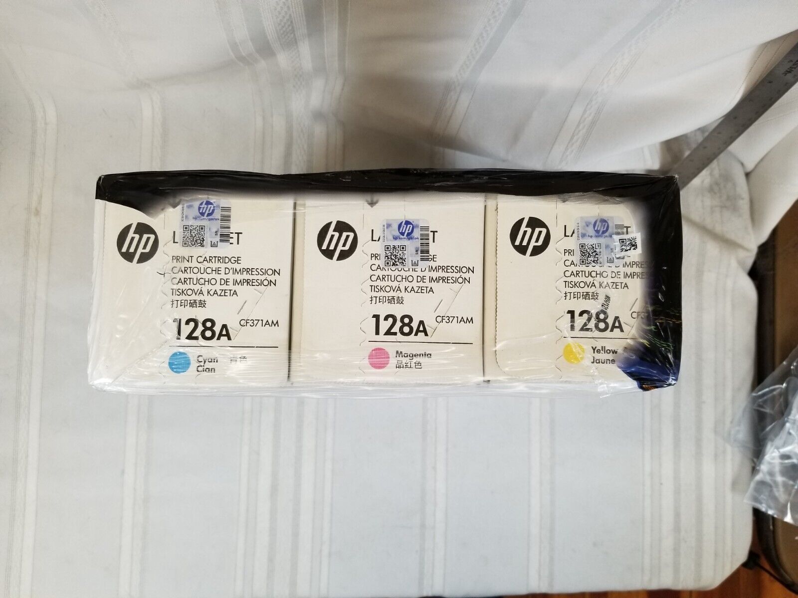 HP LaserJet ink toner 128A  cyan, magenta, & yellow. New Unopened