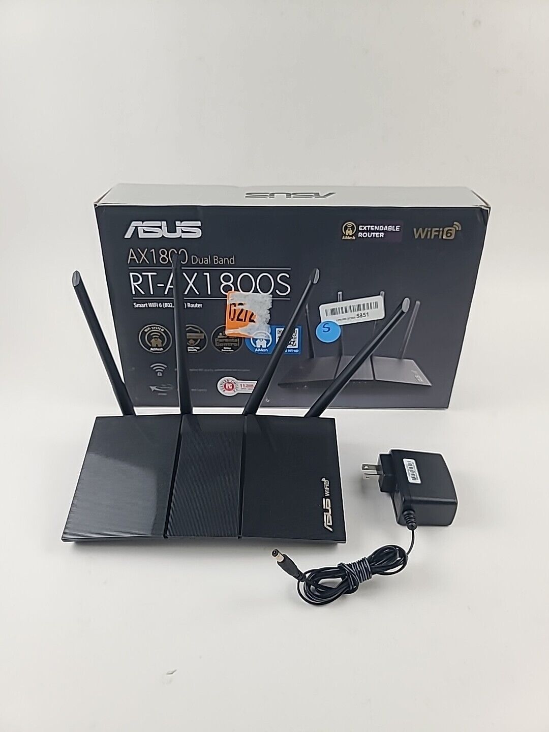 ASUS AX1800 S 1800Mbps 4 Ports WiFi 6 Router - Black 