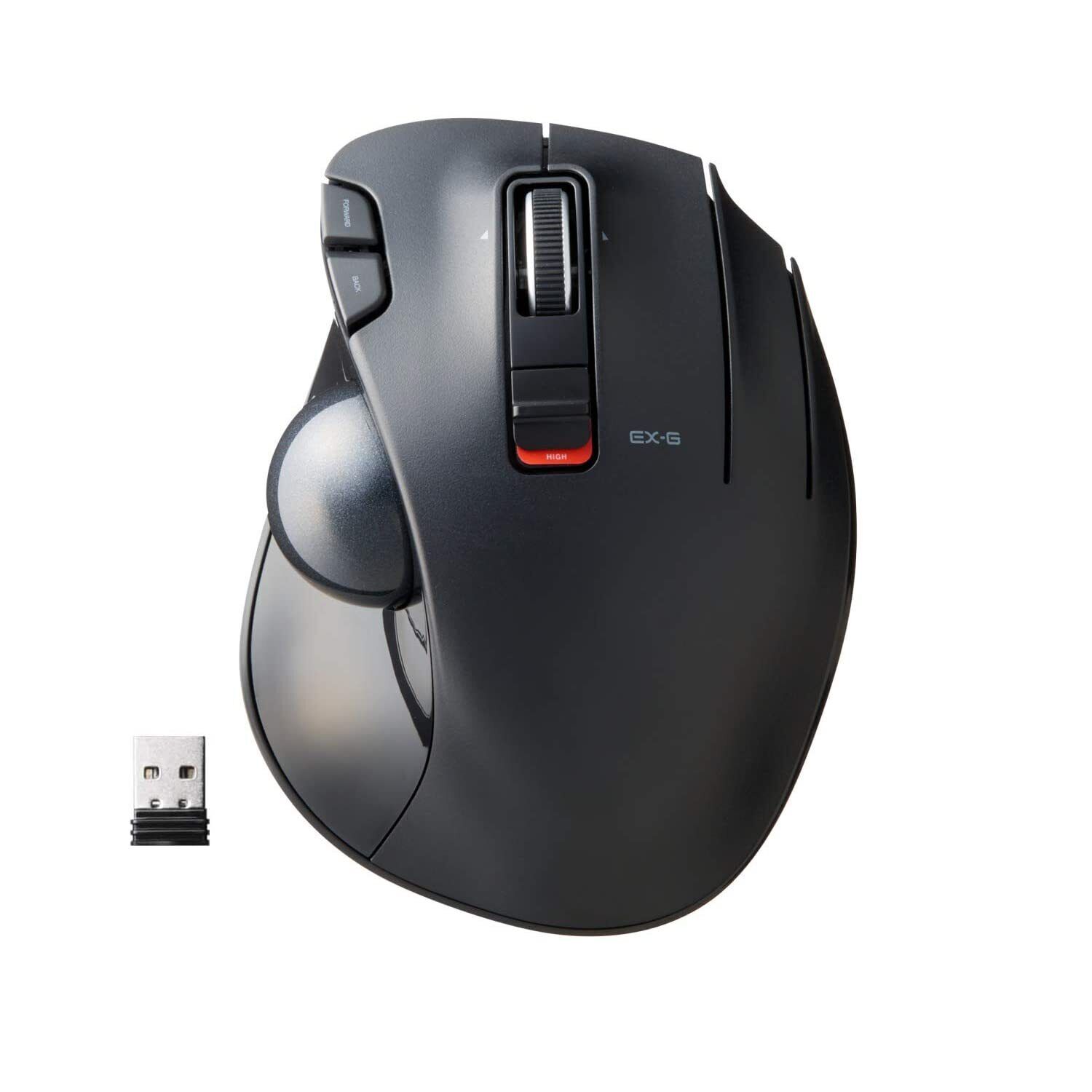 ELECOM EX-G Trackball Mouse, 2.4GHz Wireless, Thumb Control, Sculpted Ergonomi