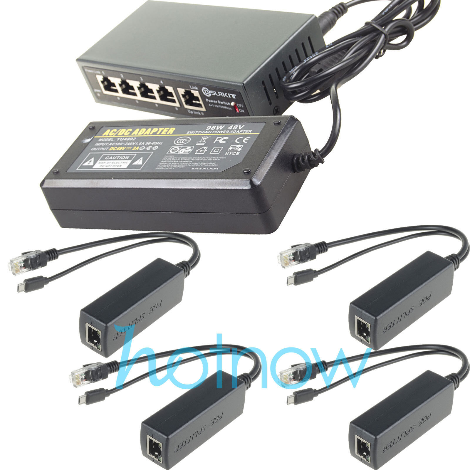250M EXTEND PoE Kit for 4x Raspberry Pi B/B+/2/3 Micro USB 5V 2.4A /Switch 4 PoE