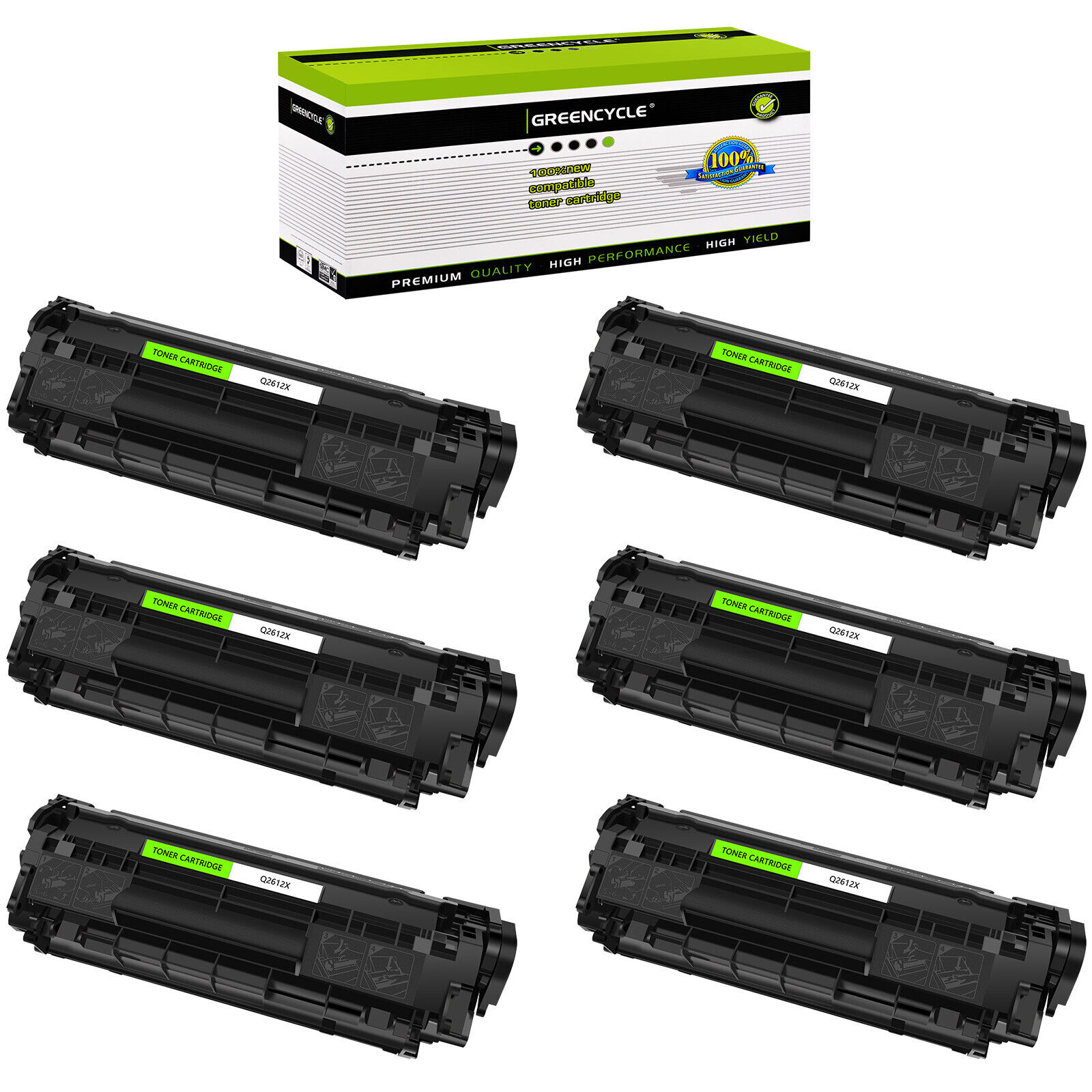 6PK greencycle High Yield Compatible Toner Cartridge for HP 12X Q2612X 1020 1012