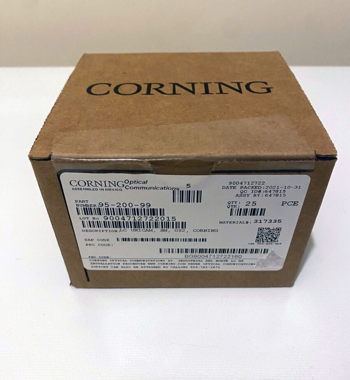 Box of 25-Corning 95-200-99 Unicam High Performance Connectors, LC, Single-mode