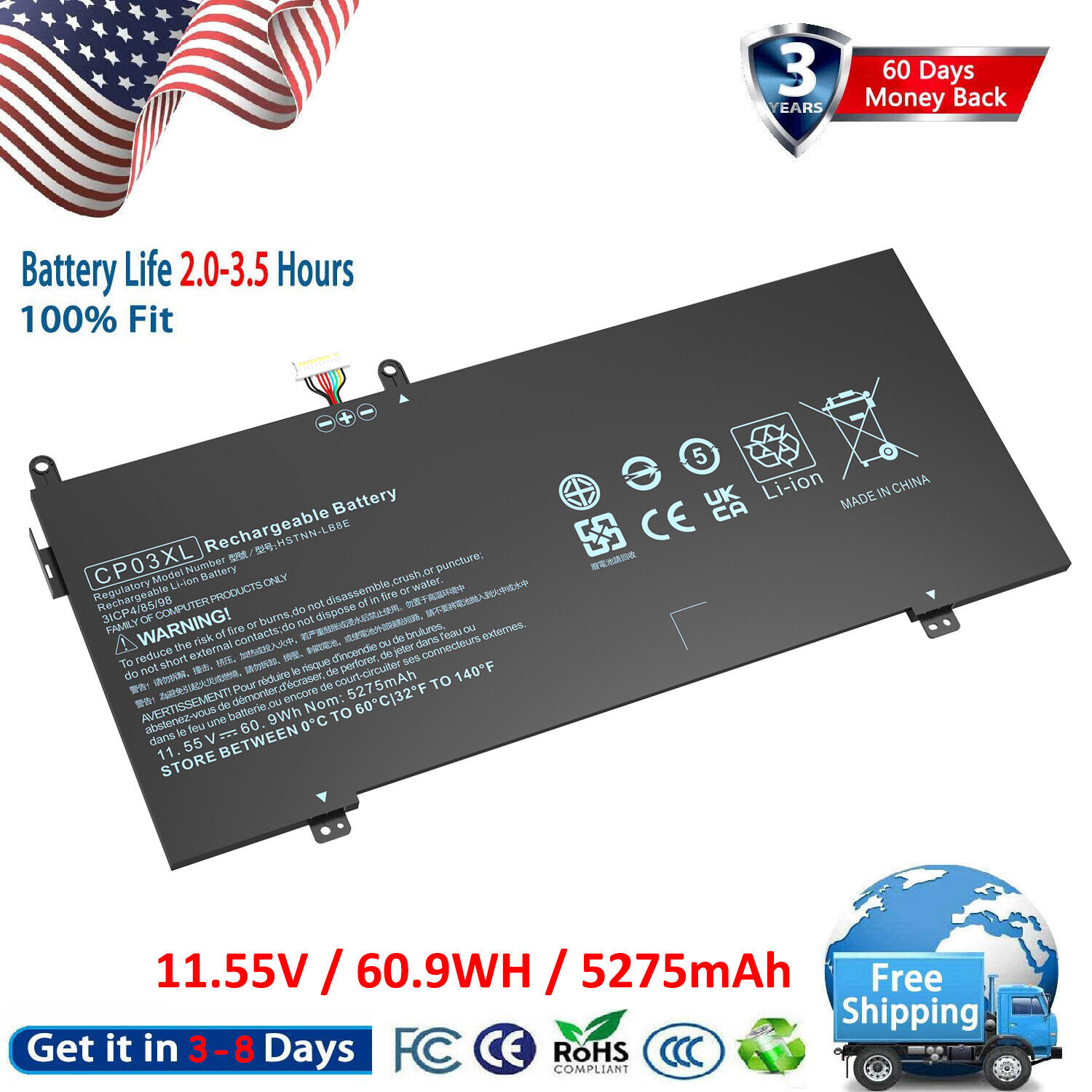 New CP03XL Battery For HP Spectre X360 13-ae000 929066-421 929072-855 TPN-Q199