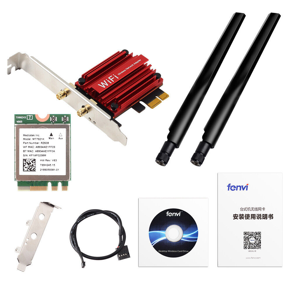WiFi 6 AX1800 PCI-E WiFi Card MT7921 Dual Band 802.11ax BT 5.2 Network Adapter