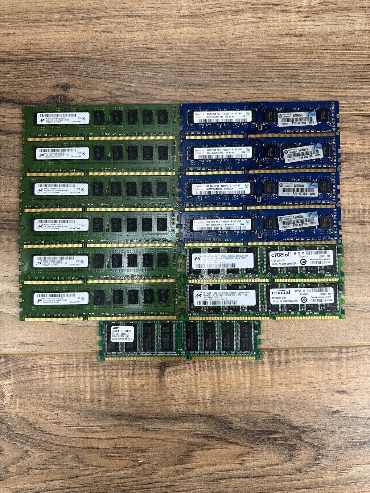 Lot of 13 Various Mix of RAM PC3 4GB 2Rx8, 1GB 1Rx8 Samsung Crucial Hynix