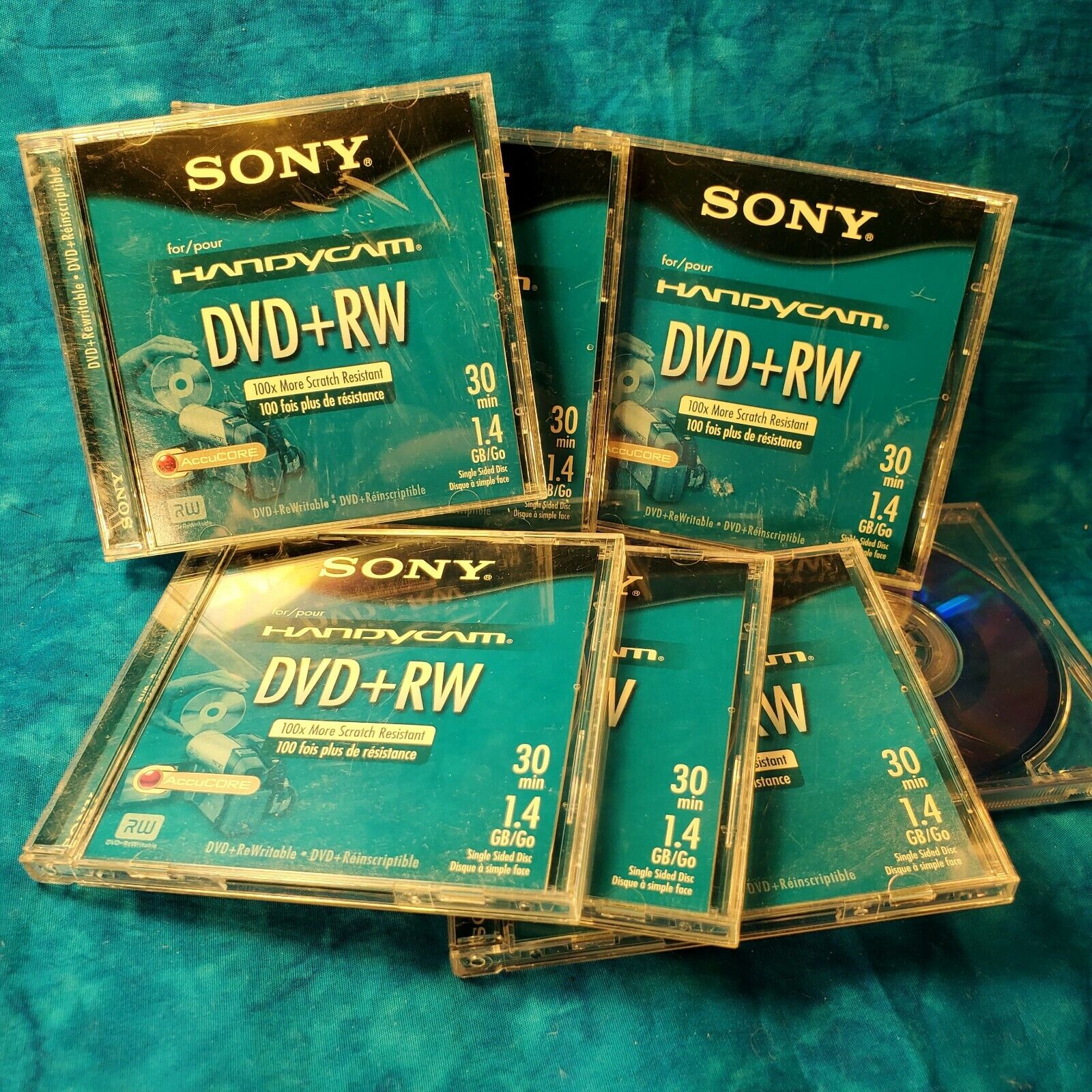 Lot x6 +1 Sony AccuCORE ARCHIVAL STORAGE Blue Mini DVD+RW Camcorder Discs 1.4 GB