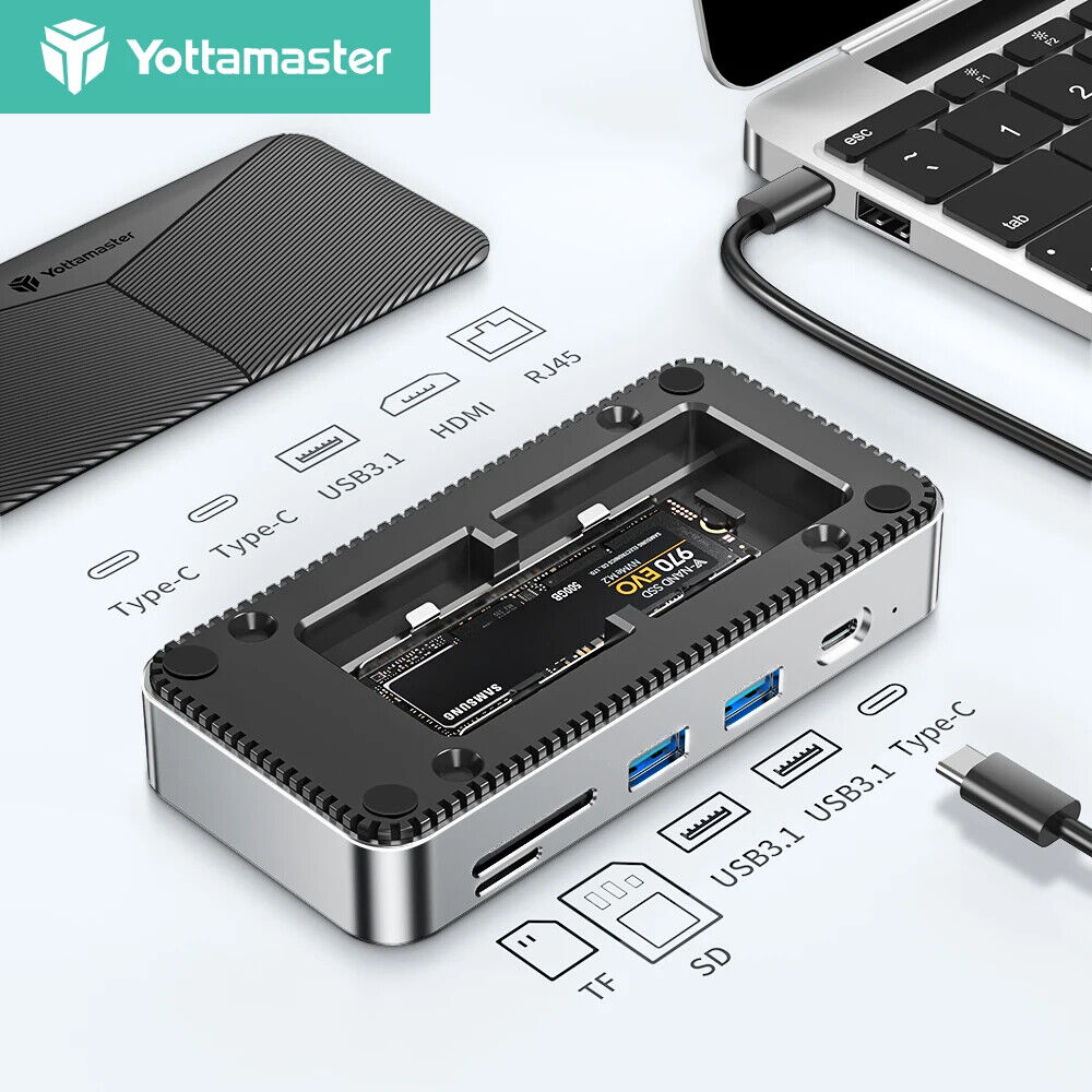 Yottamaster M.2 NGFF NVME SATA SSD Enclosure 10 IN 1 USB C HUB Docking Station