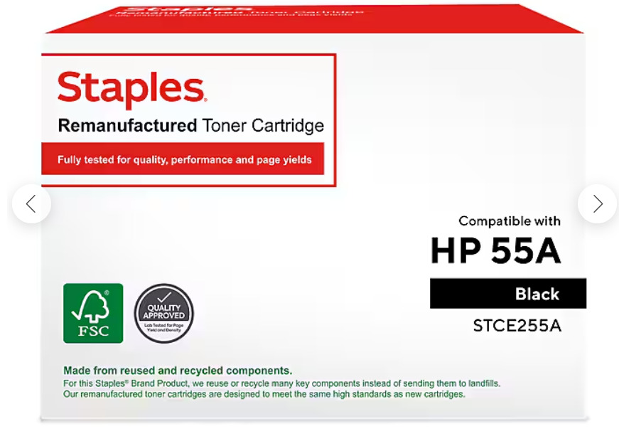 TONER FOR PRINTER FOR  HP55A  BLACK .  YIELDS 6000 PAGES-  STAPLES BRAND