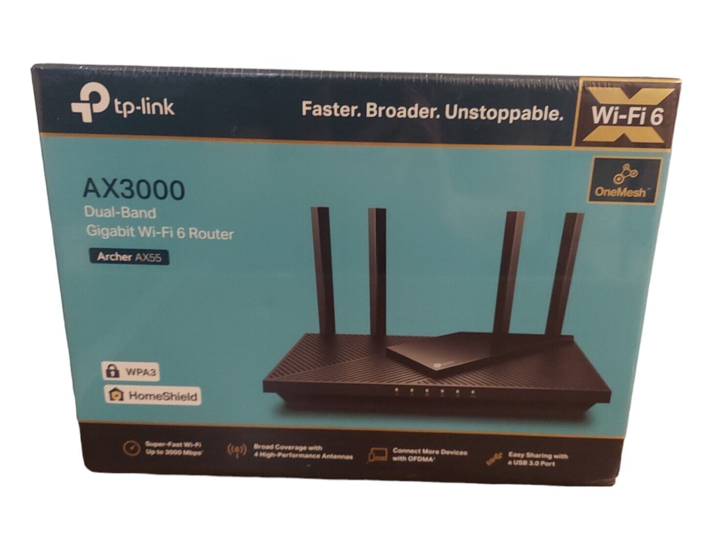 NIB TP-Link AX3000 Dual Band Gigabit Wi-Fi 6 Router,USB 3.0, Archer AX55, Wirele