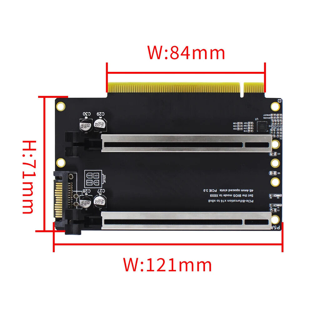 PCIe 3.0 x16 1 to2 Expansion Card Split Card PCIe-Bifurcation x16 to x8x8 40.4mm