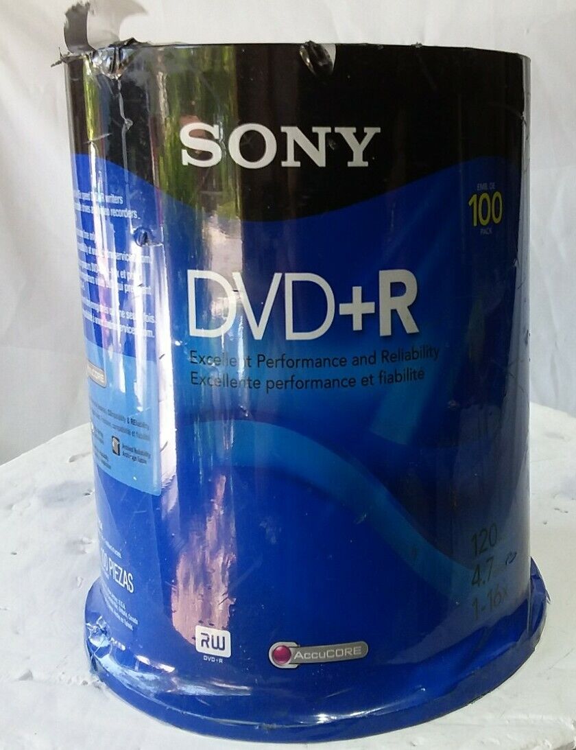 Sony DVD+R 4.7GB 120min 1-16X Recordable Blank Video Discs 100 New Sealed 