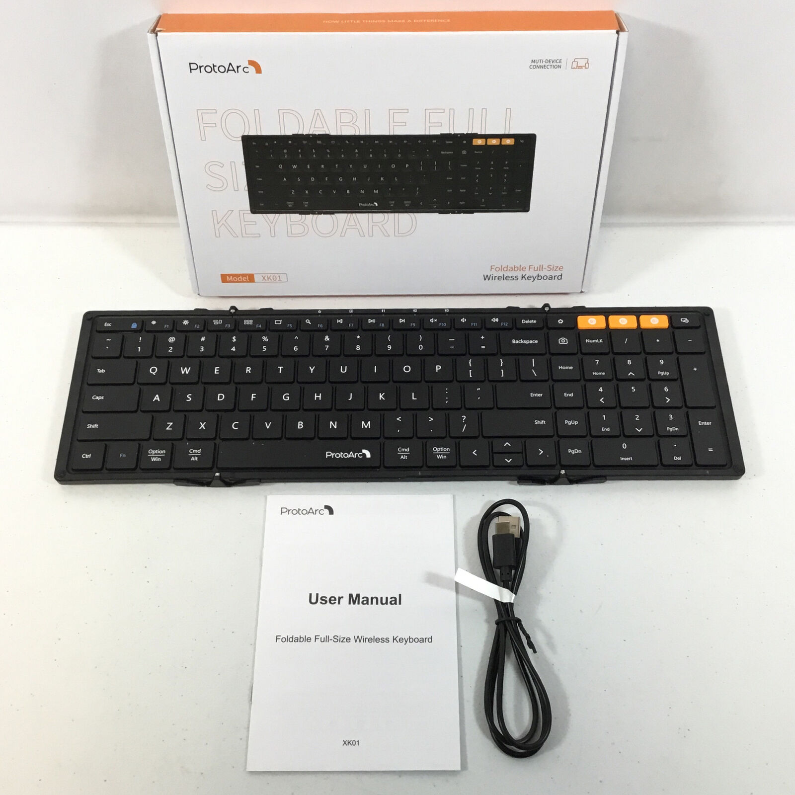 Protoarc XK01 Black Foldable Full Size Bluetooth Wireless Keyboard Used