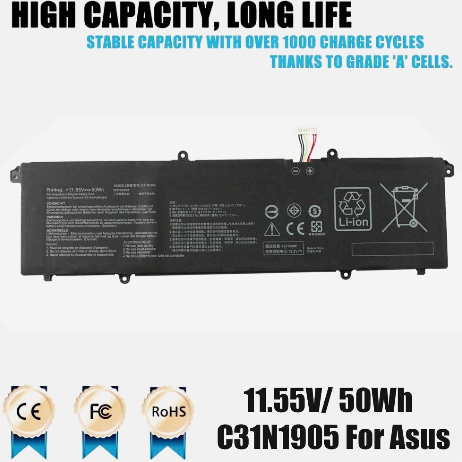 50Wh C31N1905 Battery For ASUS VivoBook S14 M433 S433 S433FL S15 S533 S533EQ