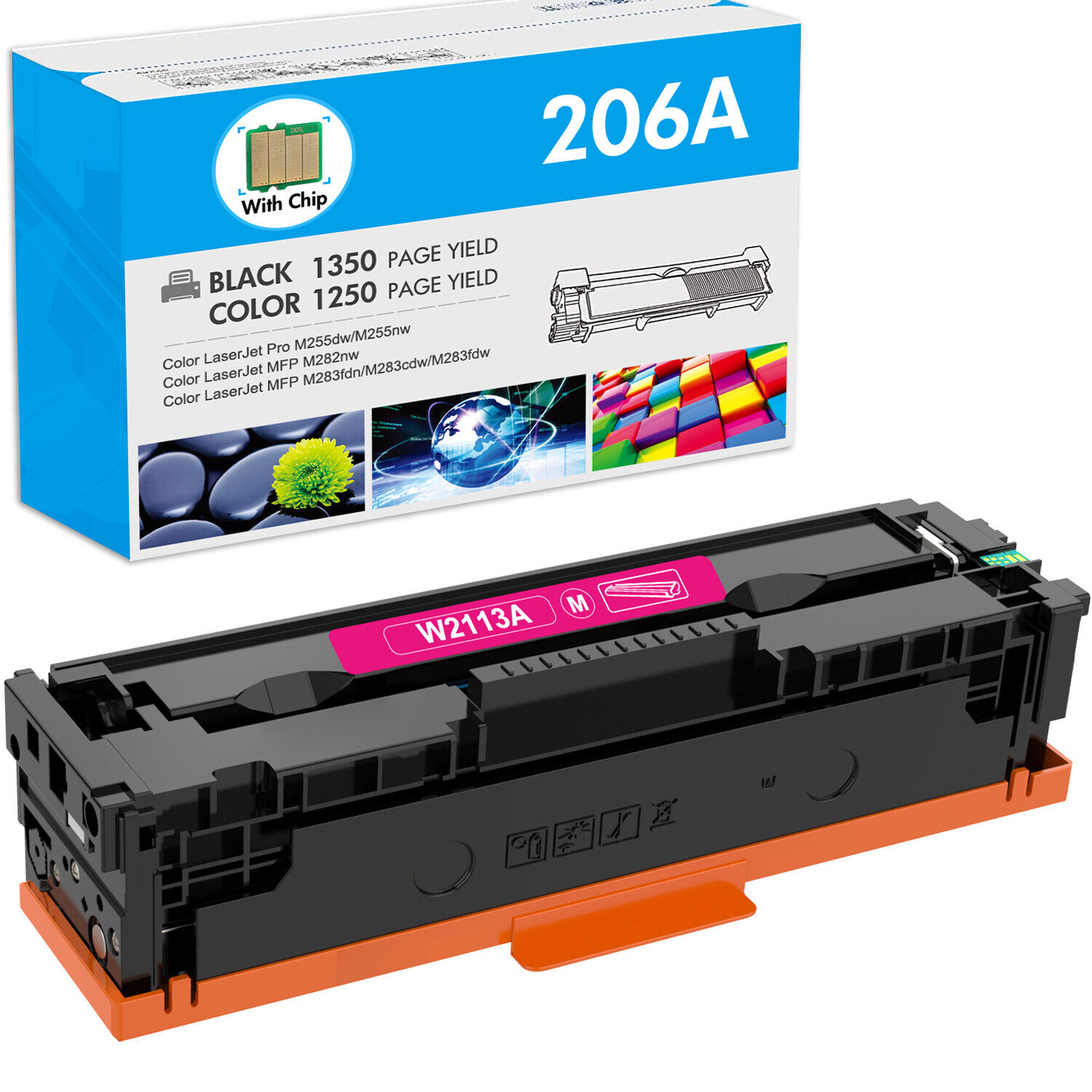 With Chip W2110A Toner for HP 206A Color Laserjet Pro M283cdw M255dw M282 Lot
