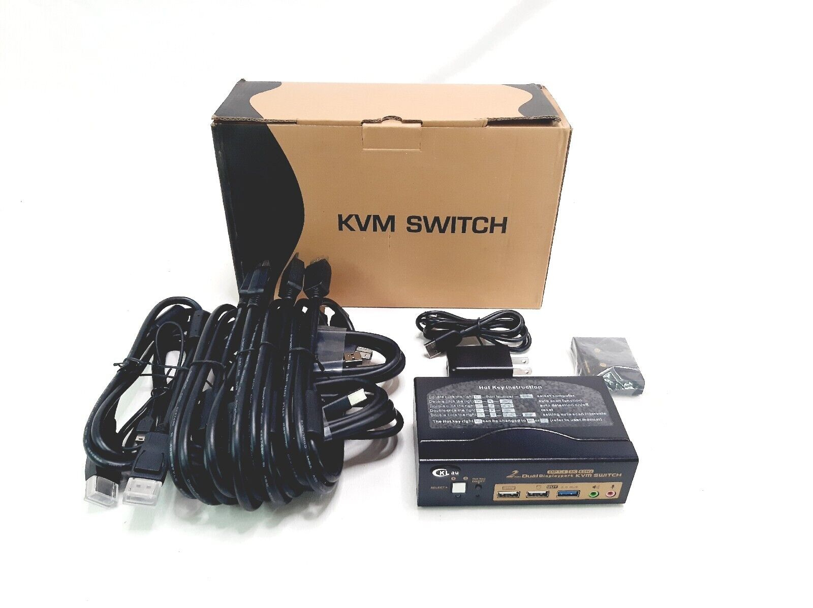 CKLau 2 Port USB 3.0 Dual Monitor KVM Switch Displayport 1.4 8K@30Hz 4K@144Hz