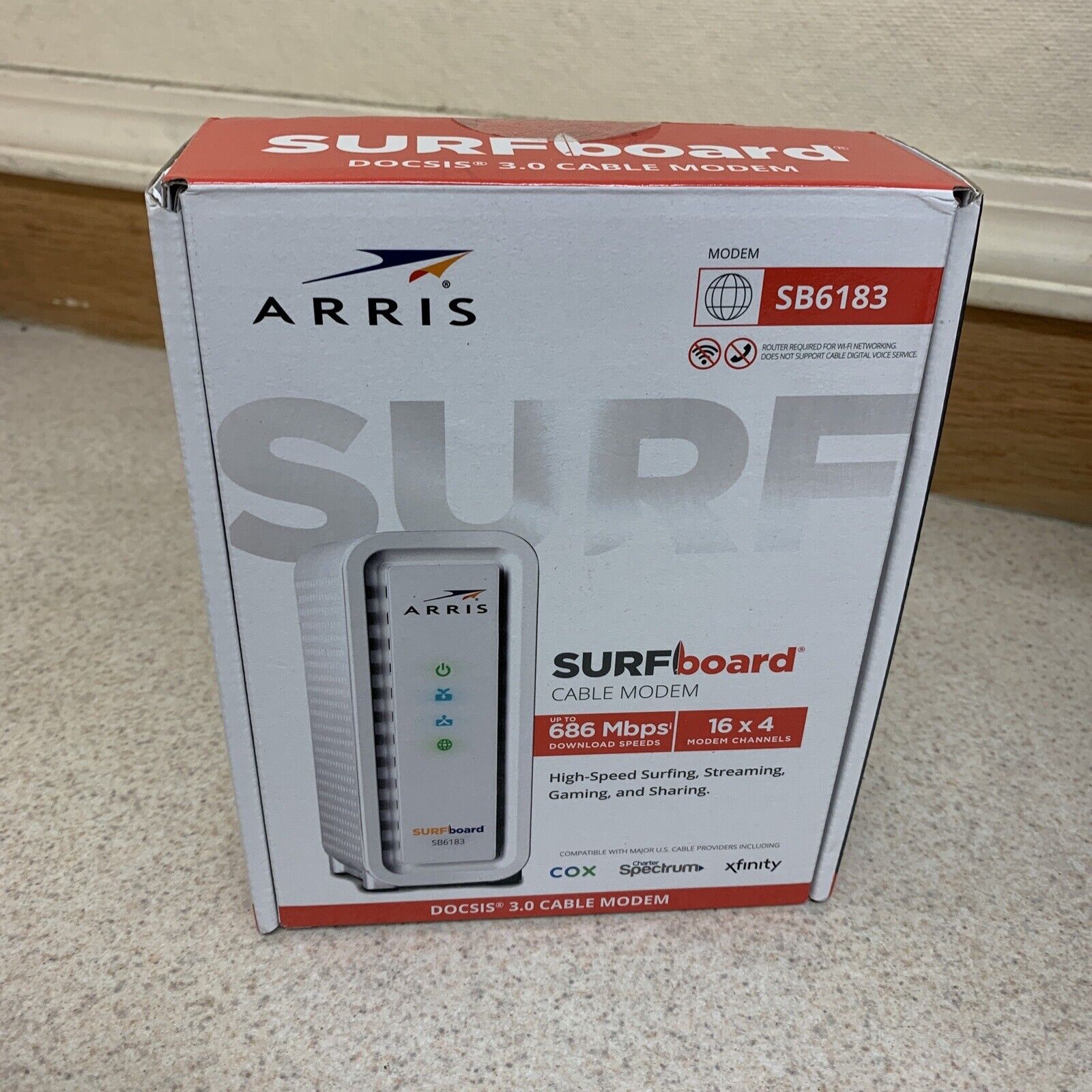 ARRIS SB6183 SURFBoard DOCSIS Speed 3.0 Cable Modem Xfinity Cox Spectrum - White