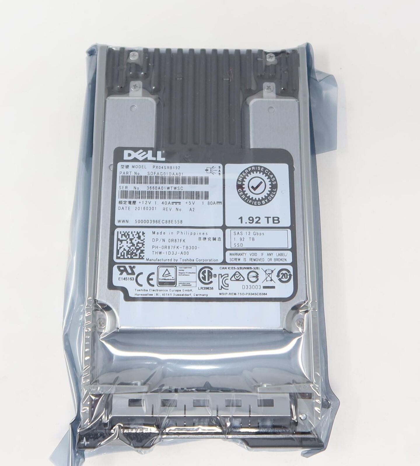 R87FK PX04SRB192 Dell 1.92TB SSD RI SAS 12GBPS 512N 2.5-inch