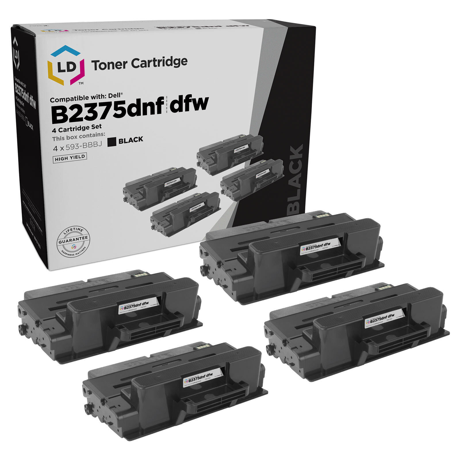 LD Compatible Dell 593-BBBJ 4PK Black Toner Cartridges for B2375dfw/B2375dnf